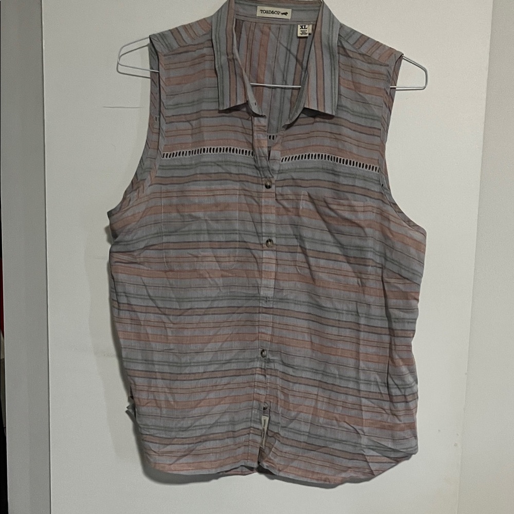 Toad&Co Striped Crop Top - Gray and Pink